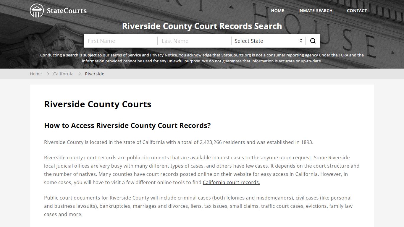 Riverside County, CA Courts - Records & Cases - StateCourts